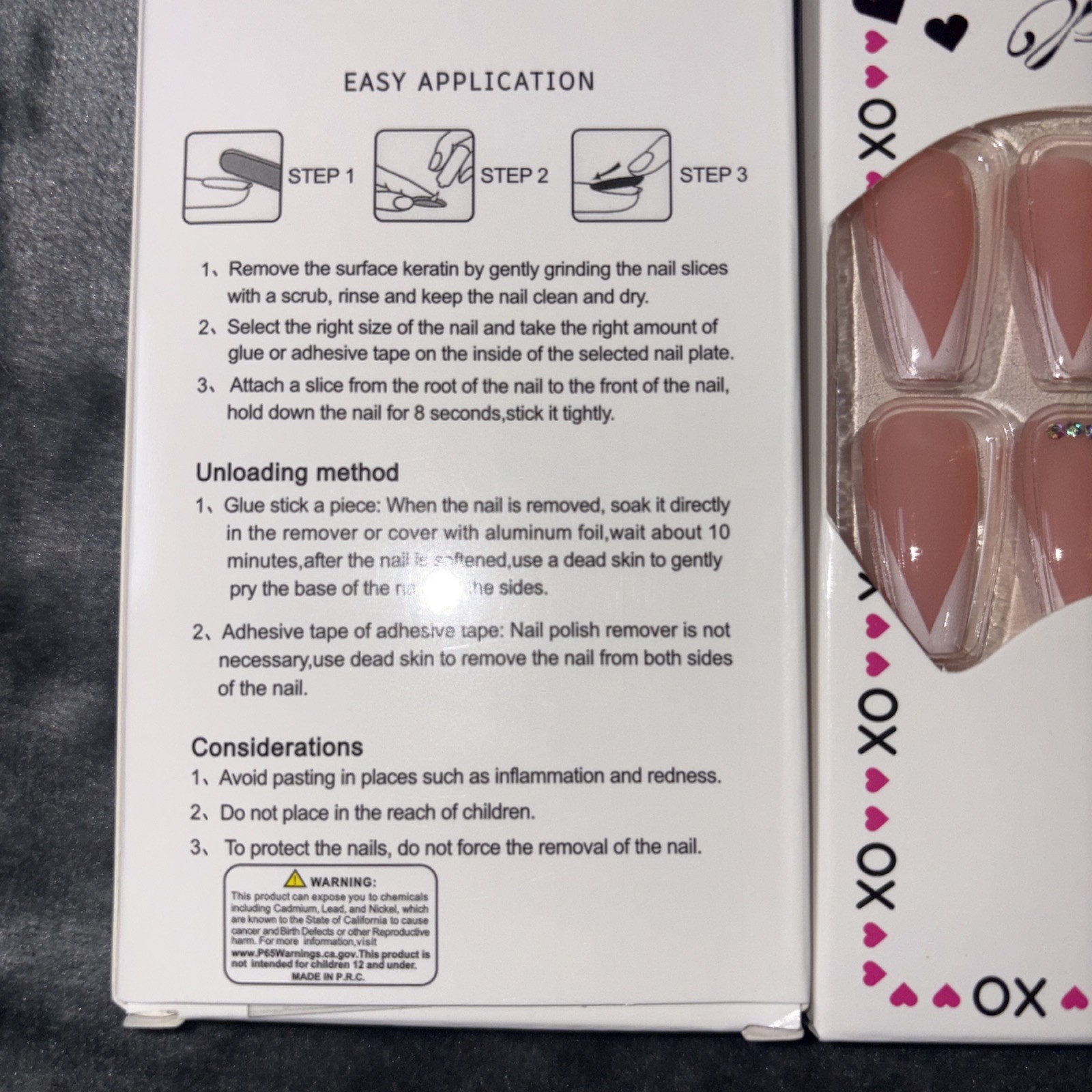36 PCS Love and Hearts Press On Nails Medium Square Pink Glitter Heart F