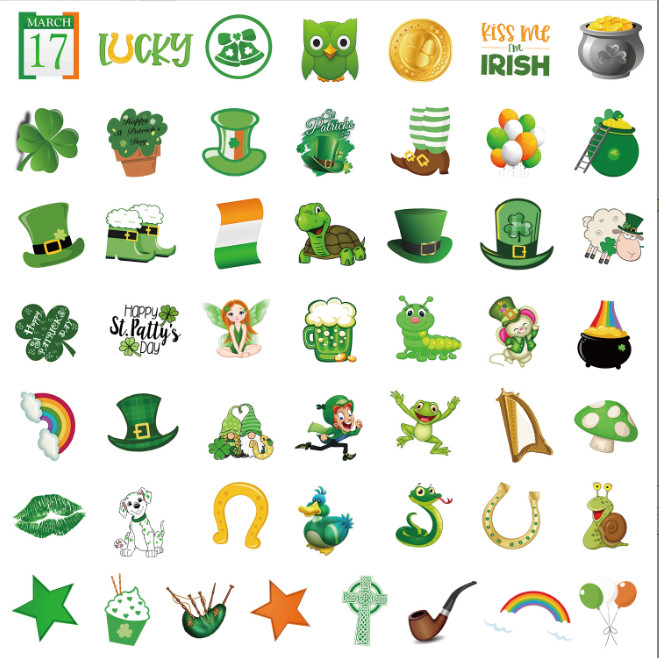 50 Pcs Stickers St. Patrick's Day Envelope Green Laptop Phone Luggage Car Vinyl