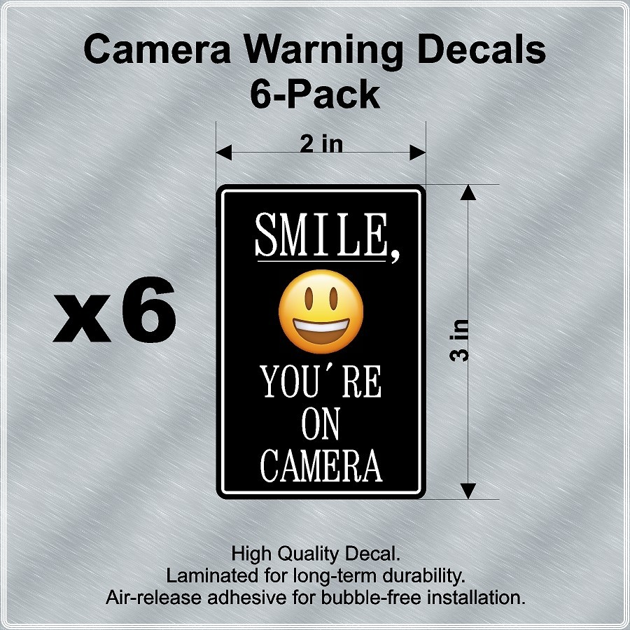 Smile You're On Camera 6-Pack Laminated Decals / Stickers for Home, Office, Car