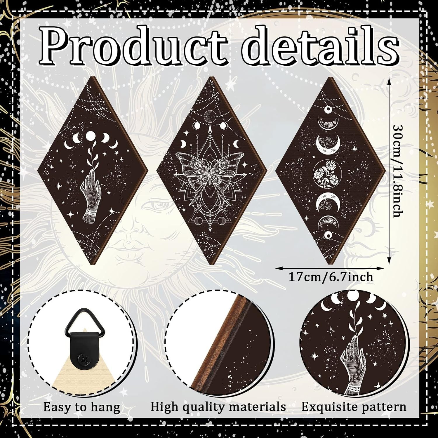 Unique Butterfly & Moon Phase Wall Decor – 3-Piece Rustic Art Set for Any Room