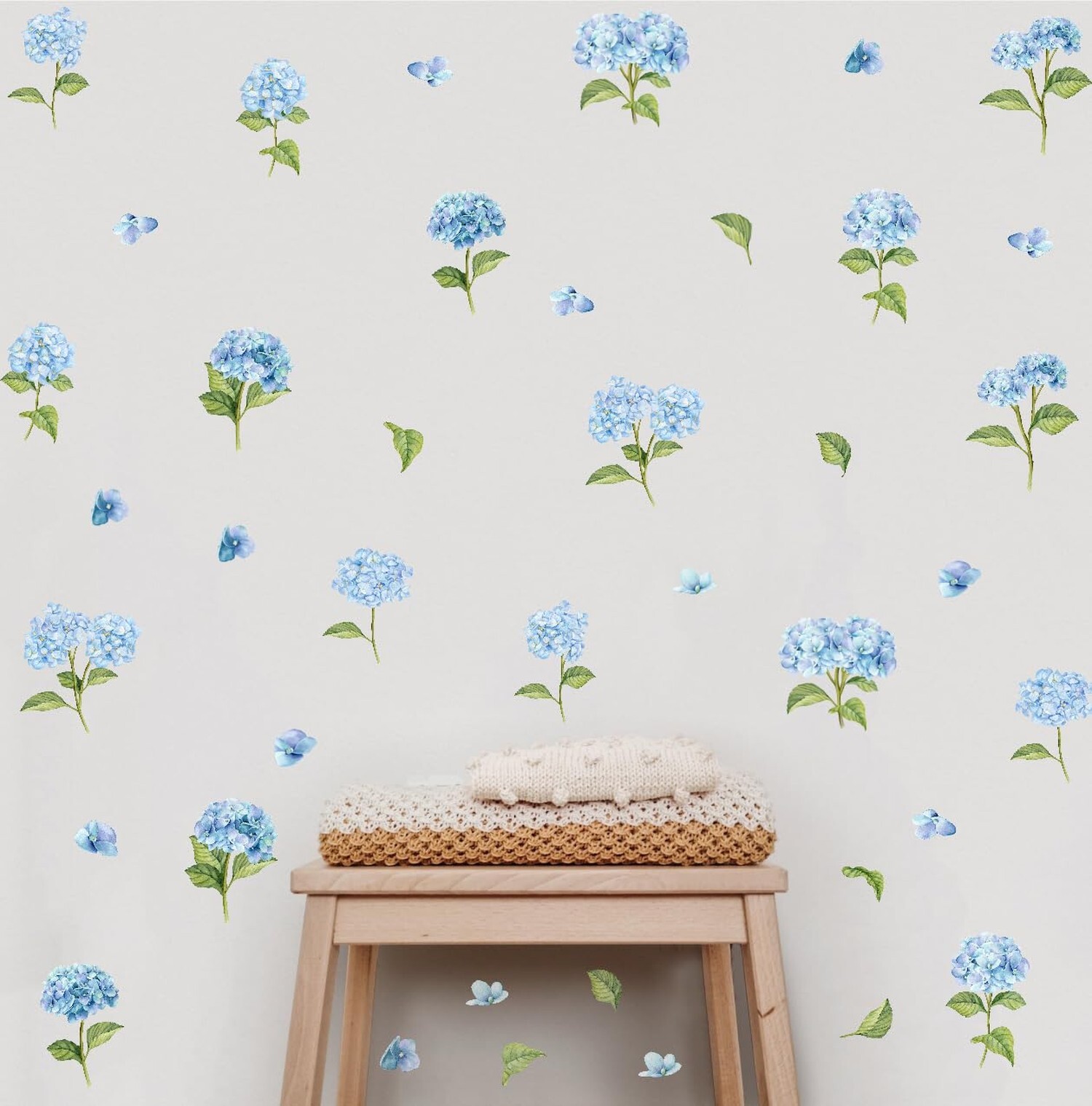 Watercolor Blue Hydrangea Wall Stickers, Blossom Floral Vinyl Wall Decals, Re…
