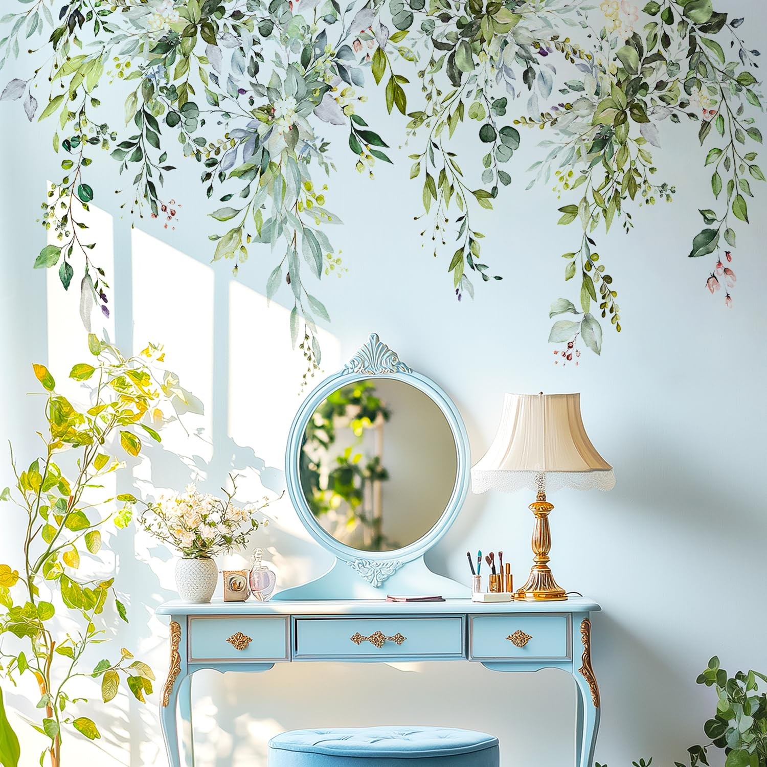 Green Leaves Wall Decals Large Floral Peel & Stick Removable Home Decor