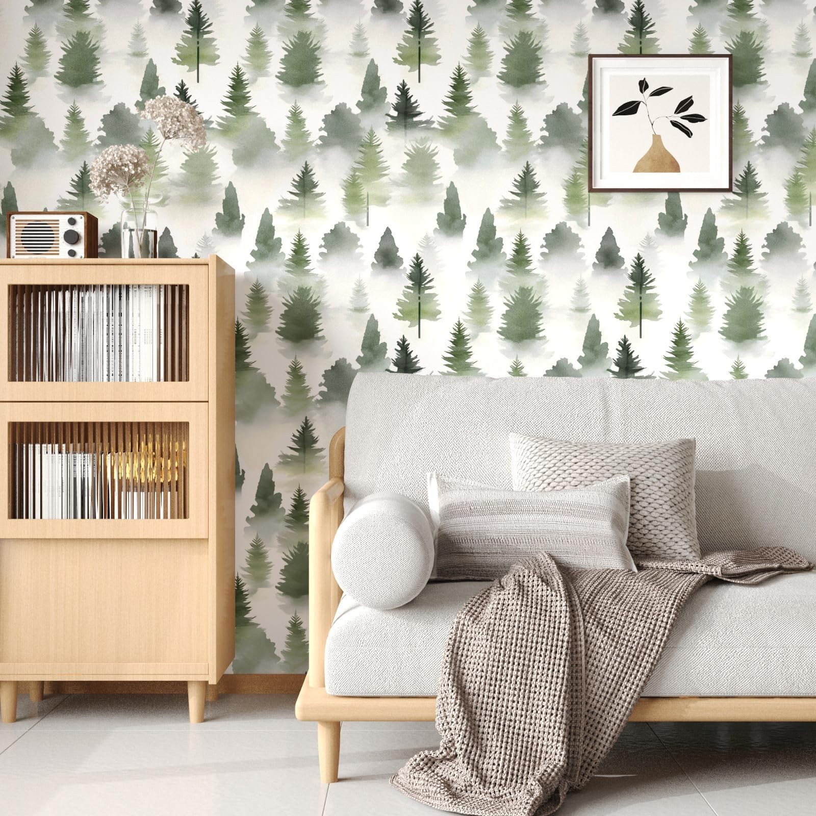 Misty Forest Wallpaper Peel and Stick Green Trees Contact Paper 17.5in x 9.8f…