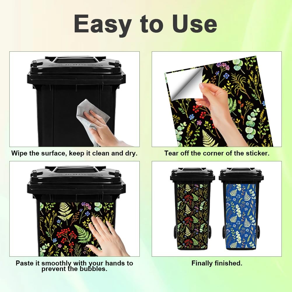 TNKBREEZE 2Pcs Wheelie Bin Stickers Plant Illustrations Garbage Can Decals Bo…