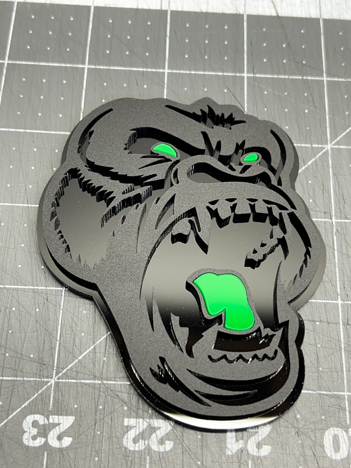 Angry Gorilla Green Eye Car Truck Emblem Badge Matte Black /Black Custom PK of 2