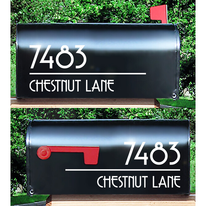 Art Deco Mailbox Address Decal, MCM Street Name Sticker / 4" h x 10" w – #1274