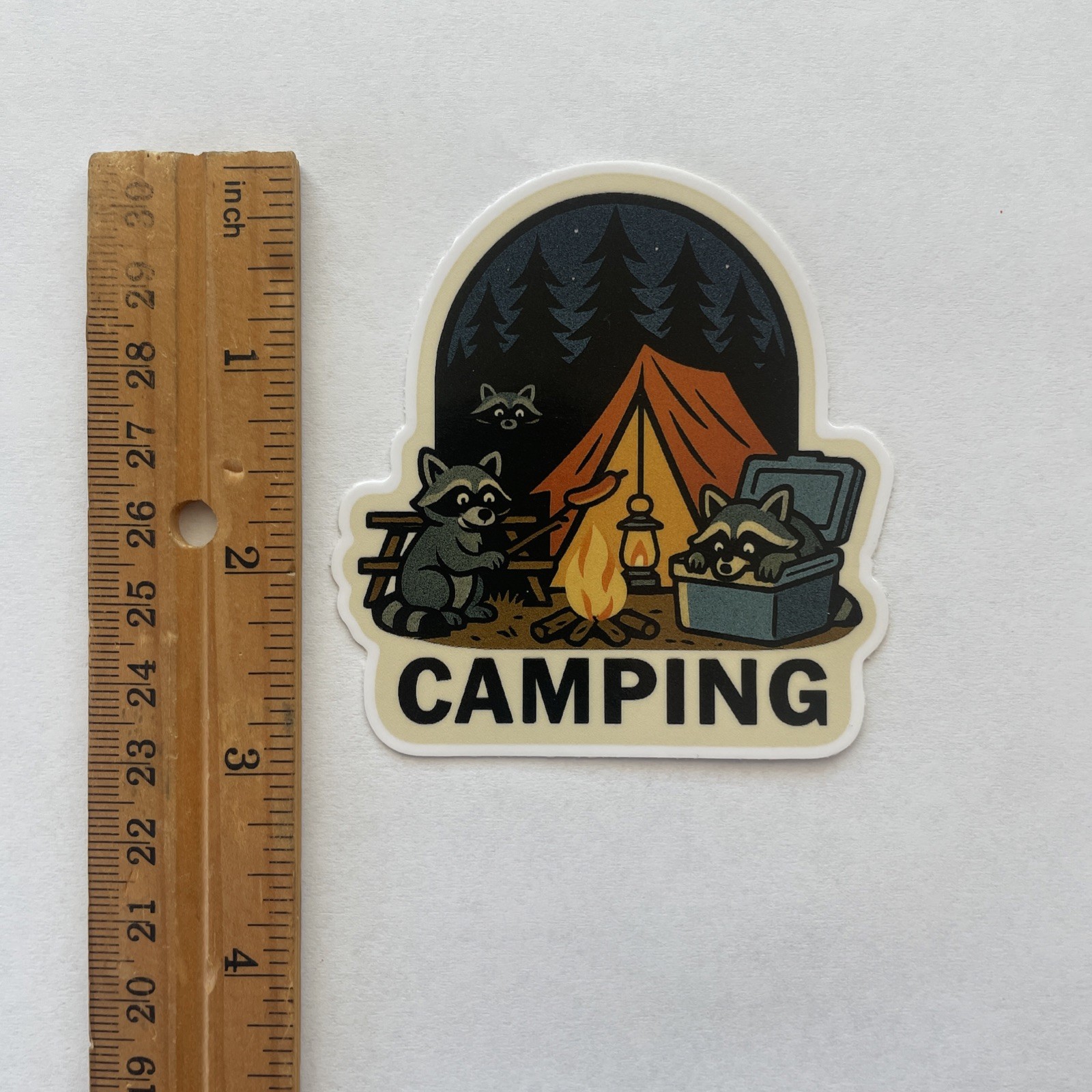 Mischievous Funny Raccoon Tent Camp Fire Camping Sticker