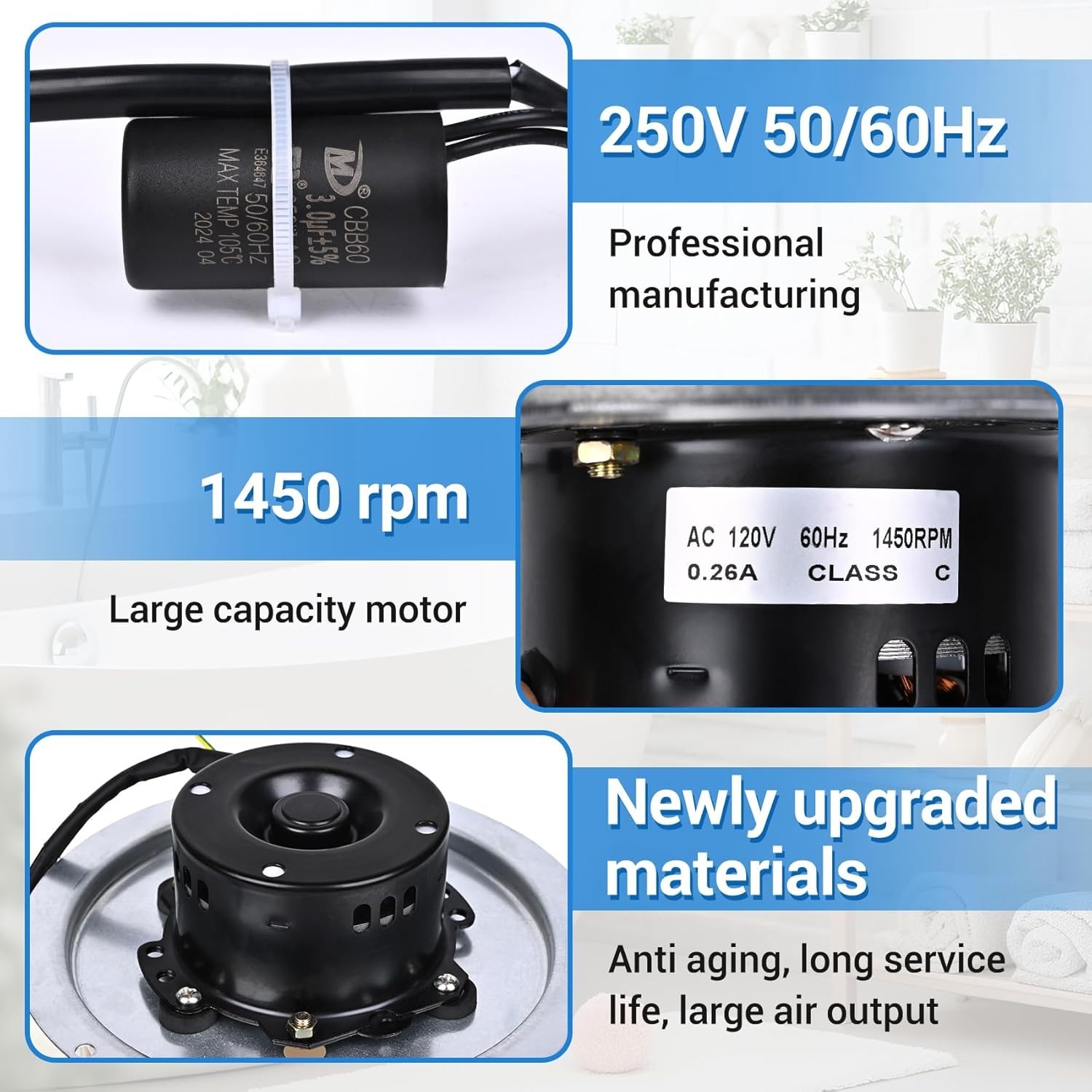 Upgrade QT-100L QT-110-B QT-110N-B QT-90N-B Bathroom Fan Motor & Blower Wheel…