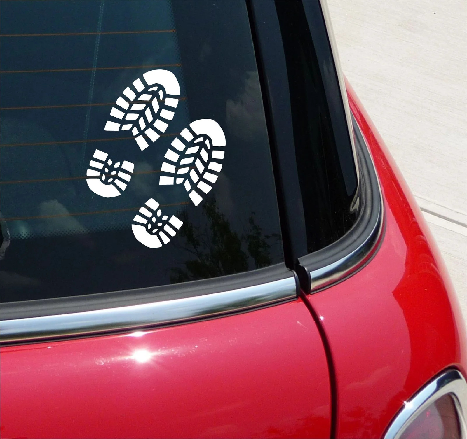 BOOT PRINTS FOOTPRINTS FOOTWEAR TRACK TRACKING DECAL STICKER FUNNY CAR TRUCK
