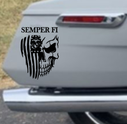 Semper Fi USMC Marines EGA American Flag Skull Vinyl Decal Die Cut Sticker