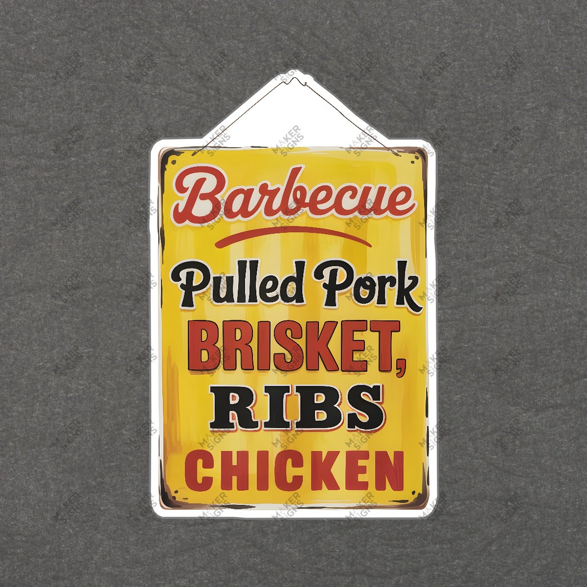 Vintage Barbecue Sign Pulled Pork, Brisket, Ribs, Chicken Rustic #8175