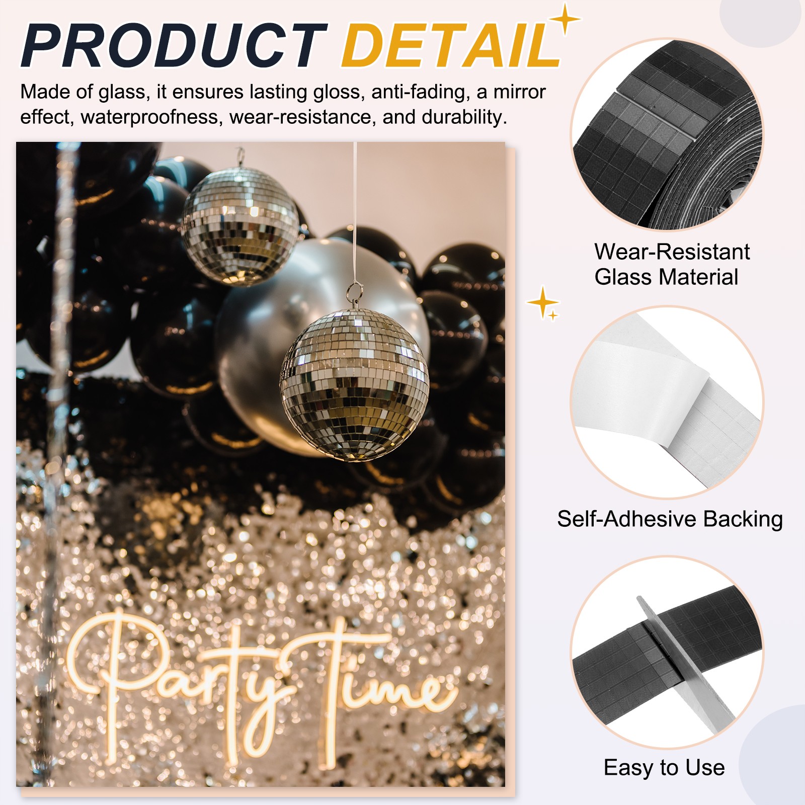 5x5mm Self Adhesive Mirrors Mosaic Tiles, 2500 Pcs Mosaic Sticker, Black