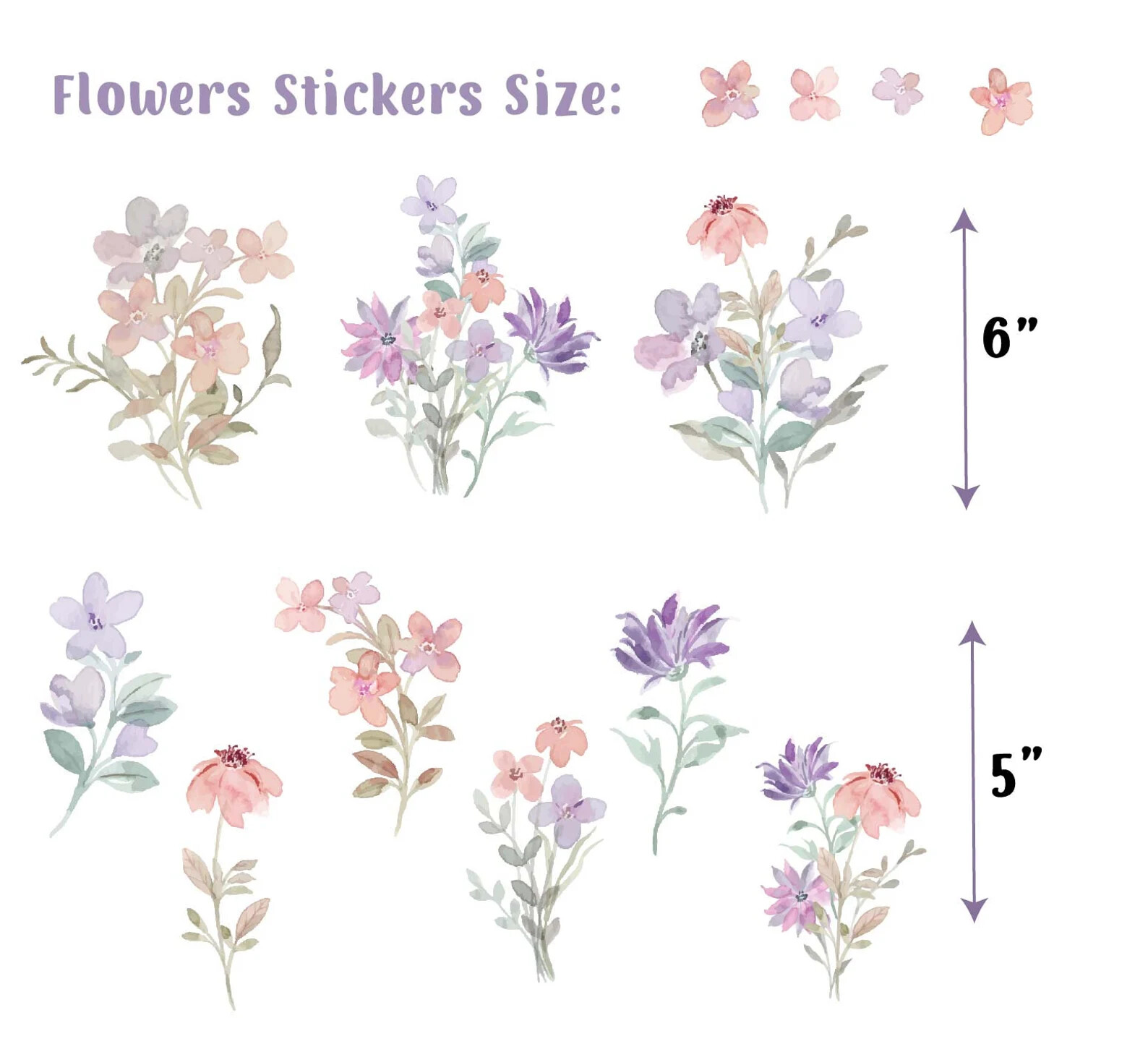 Watercolor Flower Pink Violet Greenery Wall Decals Sticker Boho Nursery LF475