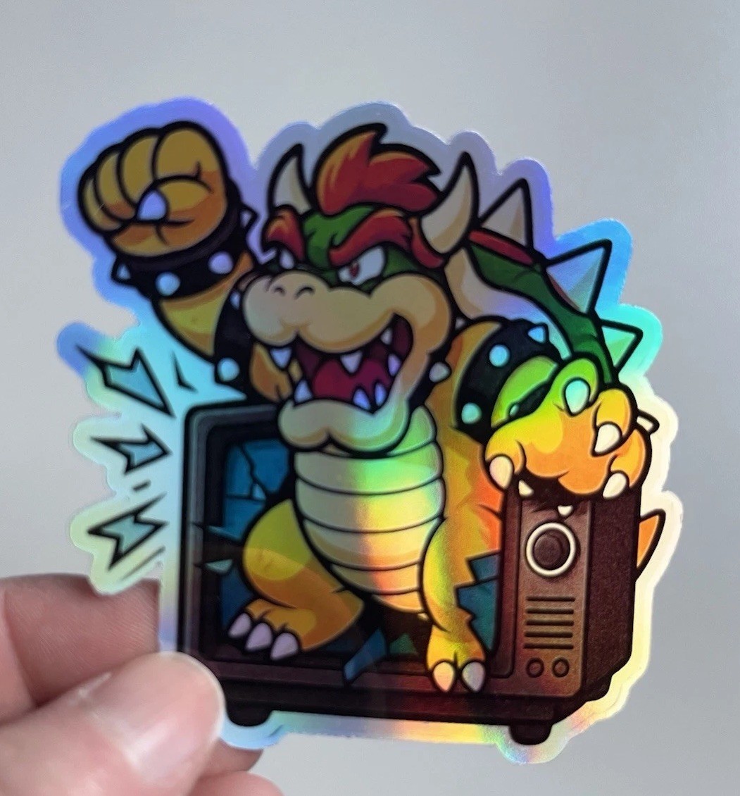 Bowser King Koopa Super Mario Waterproof Holographic 3inch Sticker