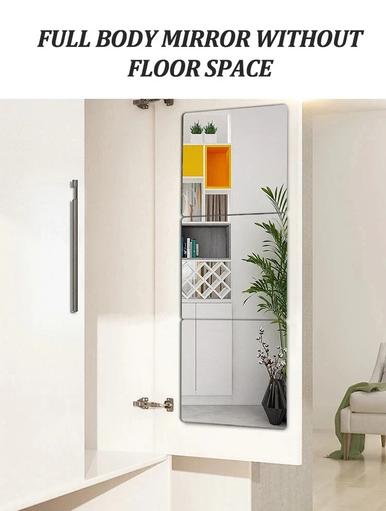 4 Pcs Non Glass Mirror Flexible Mirror Sheets Self-Adhesive Plastic Mirror Tiles