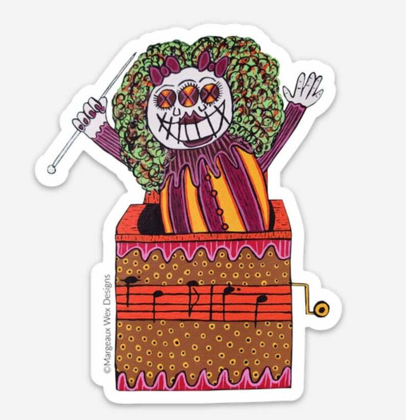 Voodoo Doll Sticker Set 2 Horror Gothic Creepy Jack Box Clown Car Locker Guitar