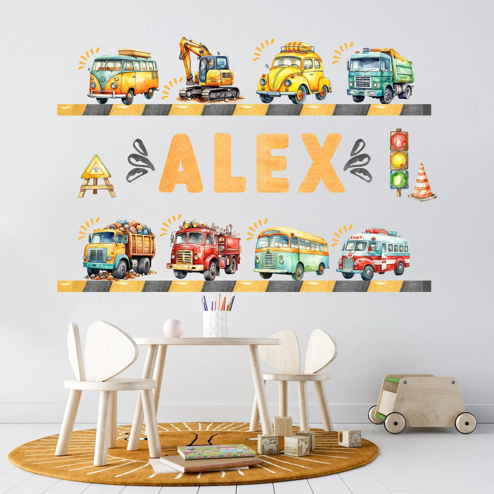 Personalized Watercolor Vehicle Decal Stickers for Boys Room Gift-BR474
