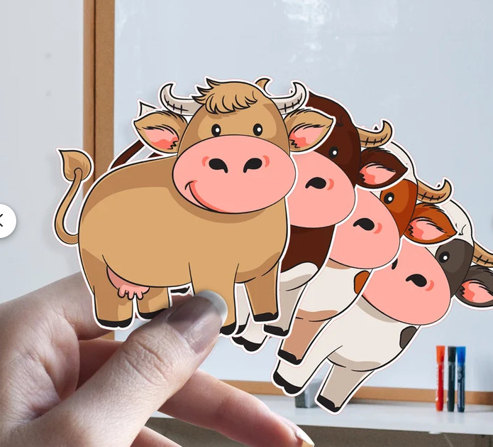 Cartoon happy cow sticker for all types of surfaces