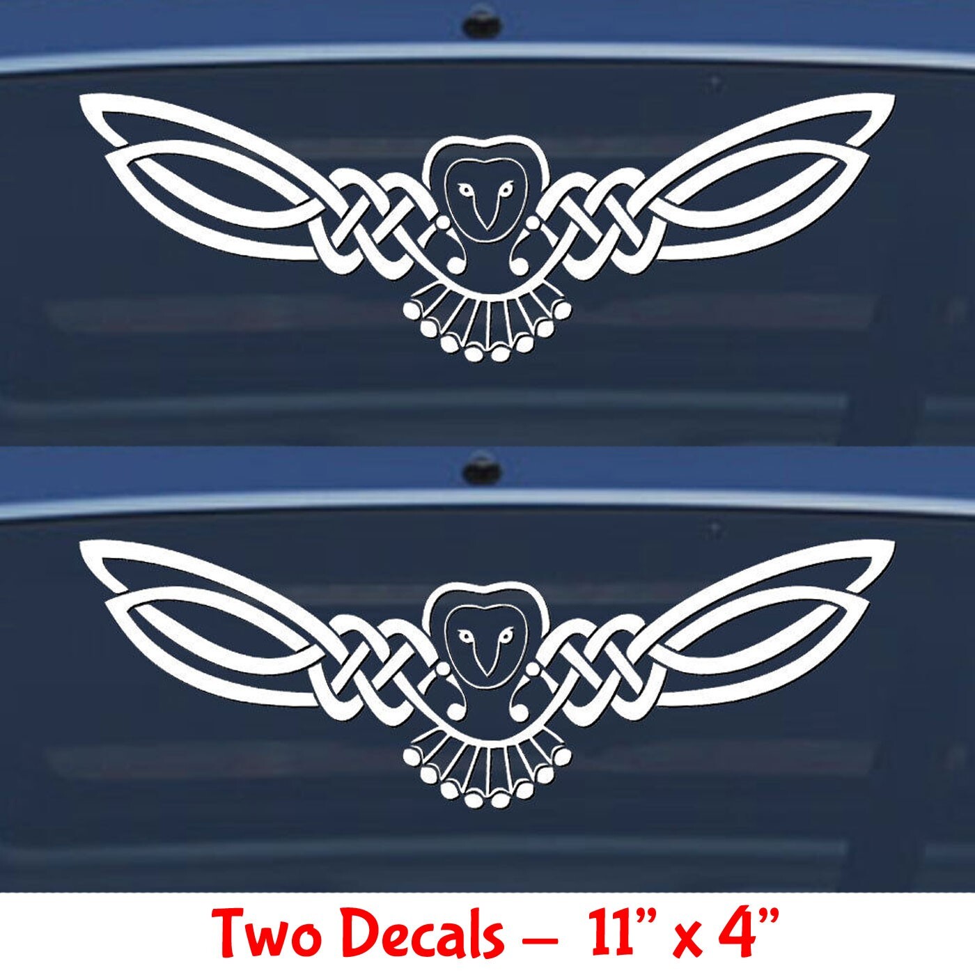 Celtic Owl Knot Two 11" vinyl decal Irish Tribal Trinity car truck window Mirror