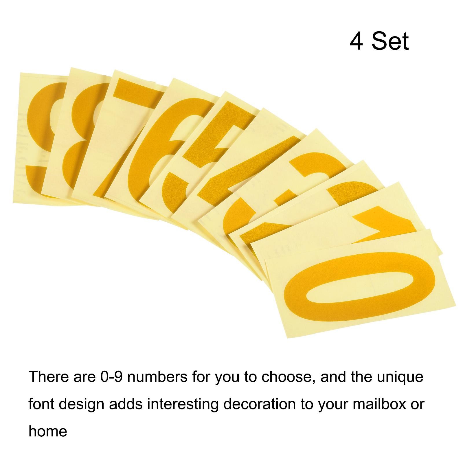 4Set 2.95" Reflective Mailbox Number Sticker 0-9 Adhesive Address Number Golden