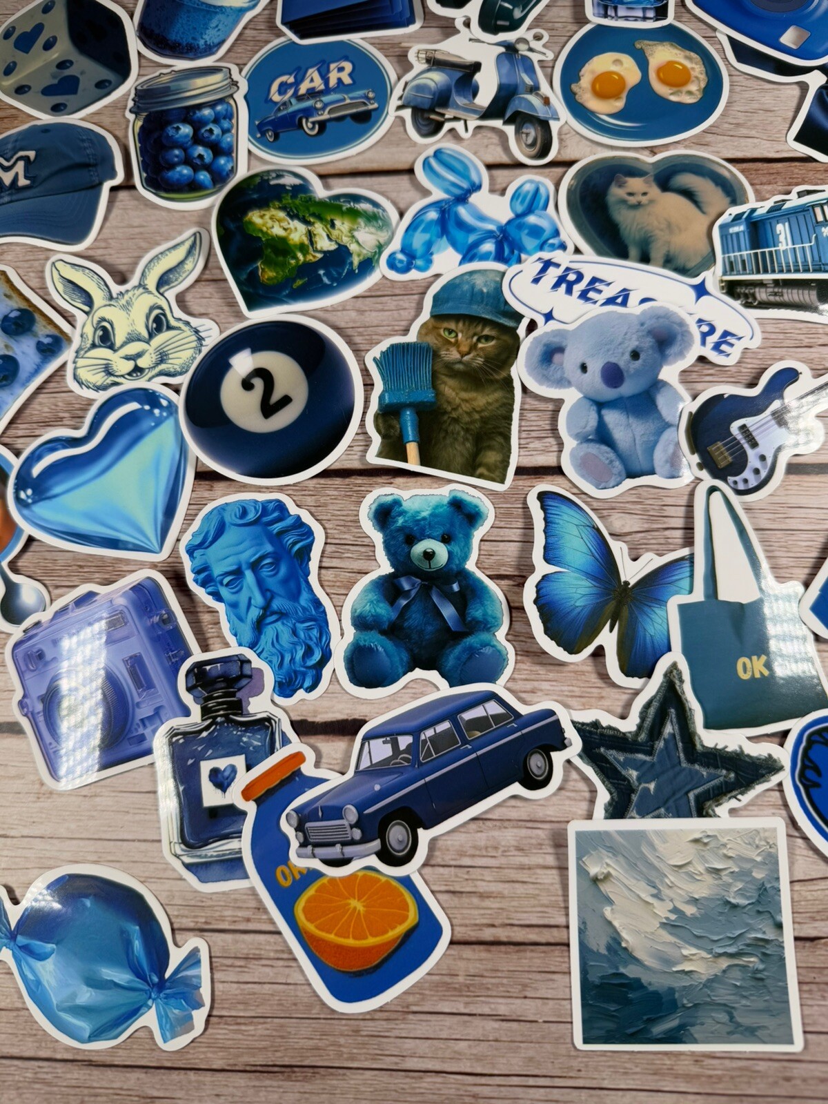 48 Blue Vinyl Stickers Variety Theme Pack Cute Color Decal Sticker Lot Classic