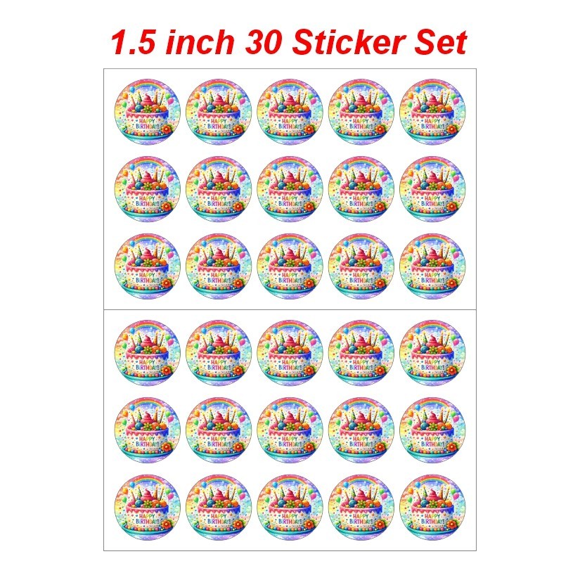 Happy Birthday Round Dot Stickers Set, 1.2" & 1.5"
