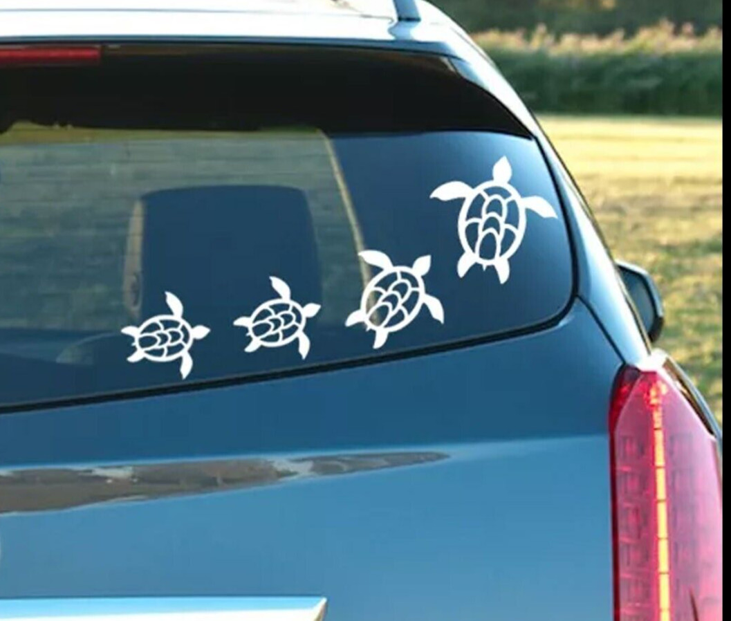 Four Sea Turtles 3” Decals – Car windows bathroom, laptop, tablet Tumbler Mirror
