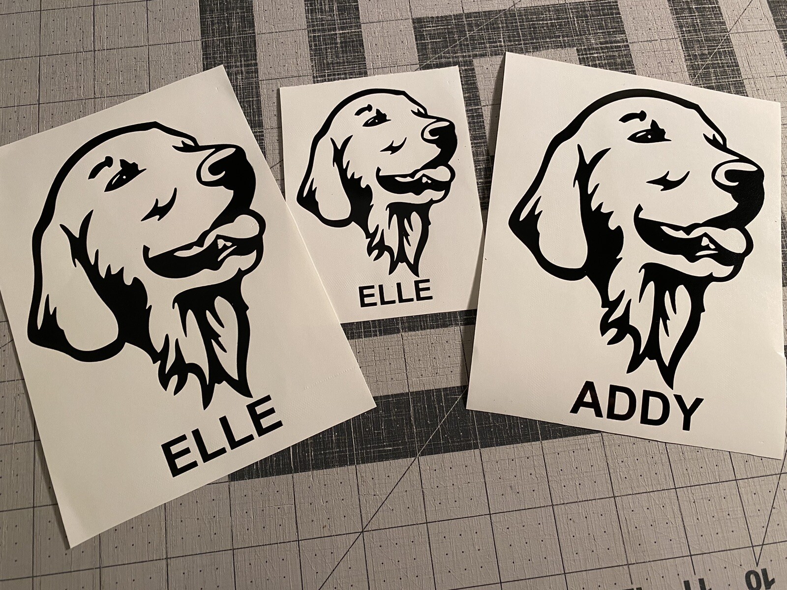 Vinyl Decal – Golden Retriever (Dog), May Customize w/ Name, Various Sizes