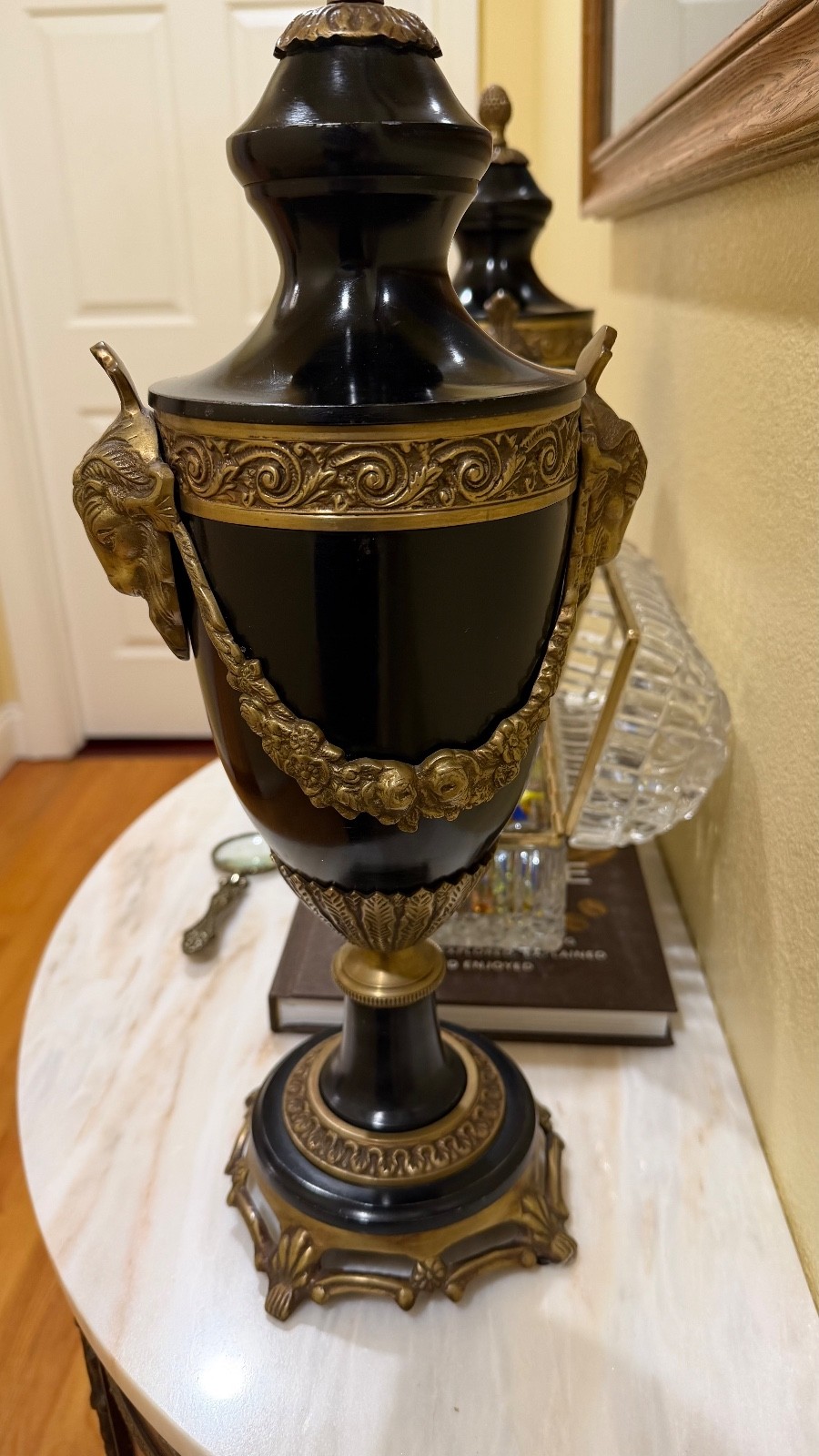 PAIR OF FRENCH LOUIS XVI RAM HEAD BRONZE URNS:MAITLAND SMITH