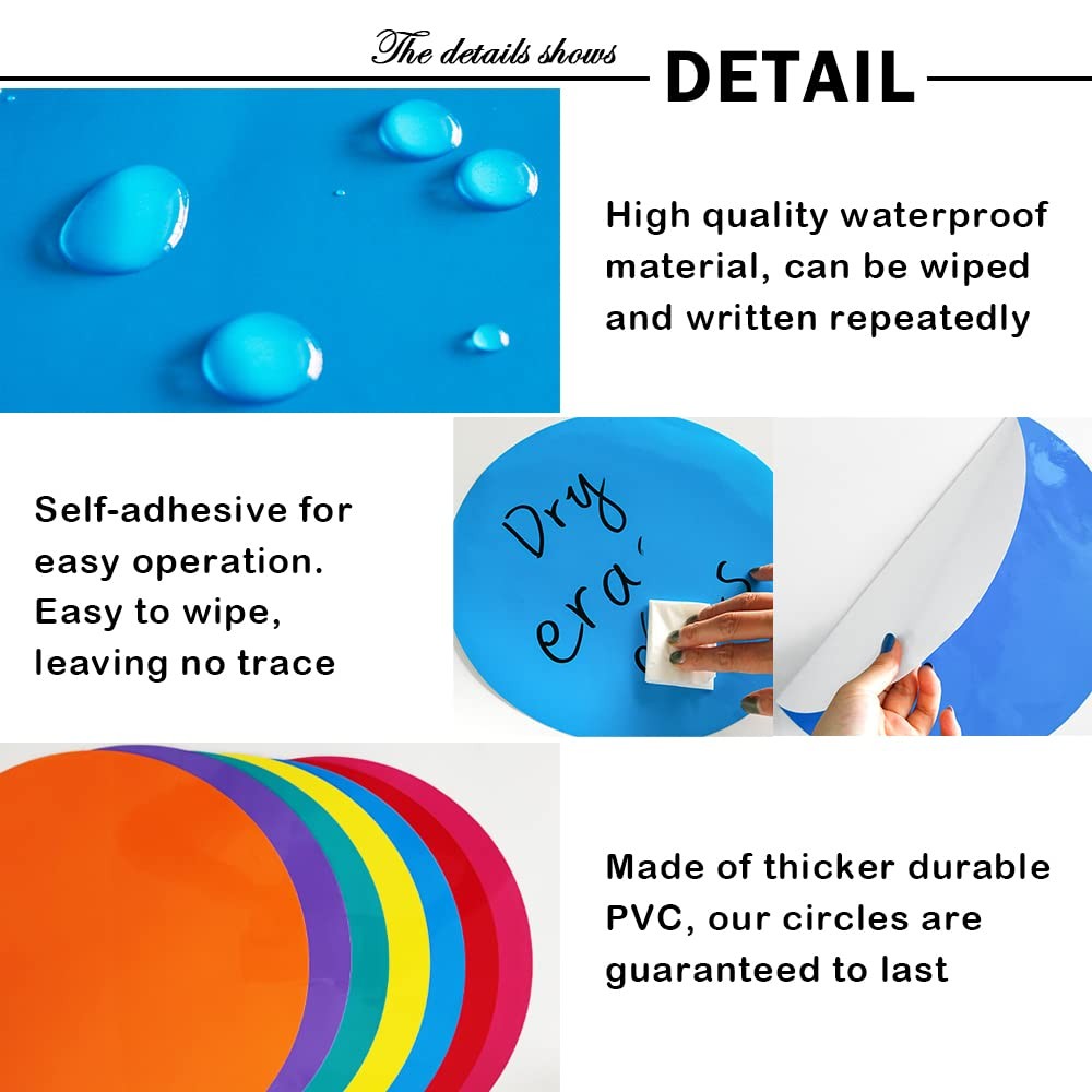 Colorful Dry Erase Dots Circles for Tables Dry Erase Spots for Desk, 20 Pcs |…