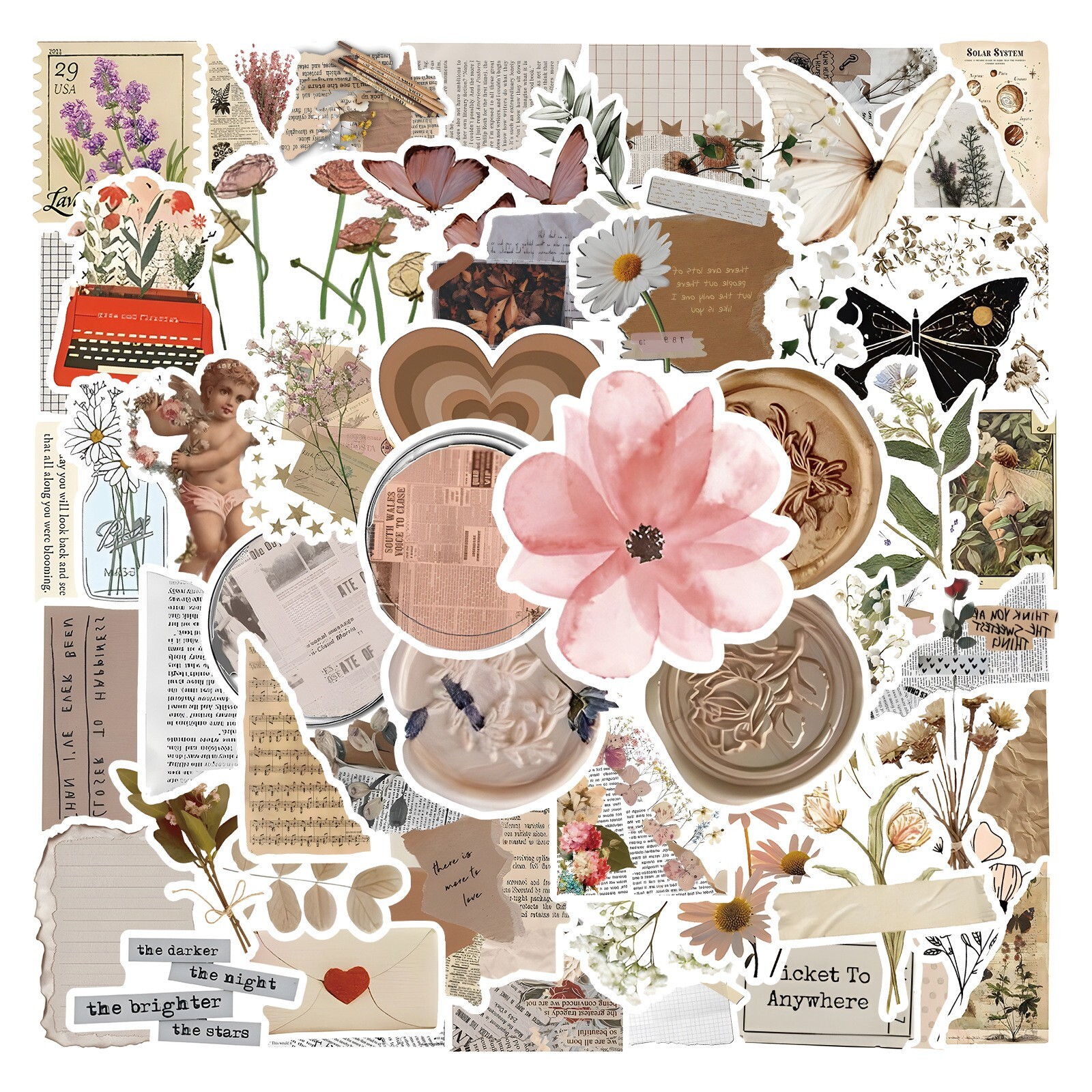 200pcs Retro Cottagecore Vintage STICKER PACK，#201206226251