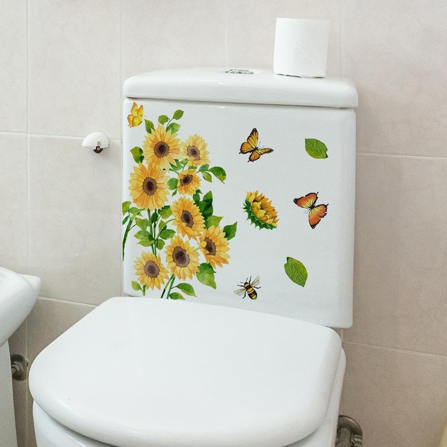 Sunflower Butterfly Bathroom Toilet Sticker Self-Adhesive Waterproof PVC Wall…