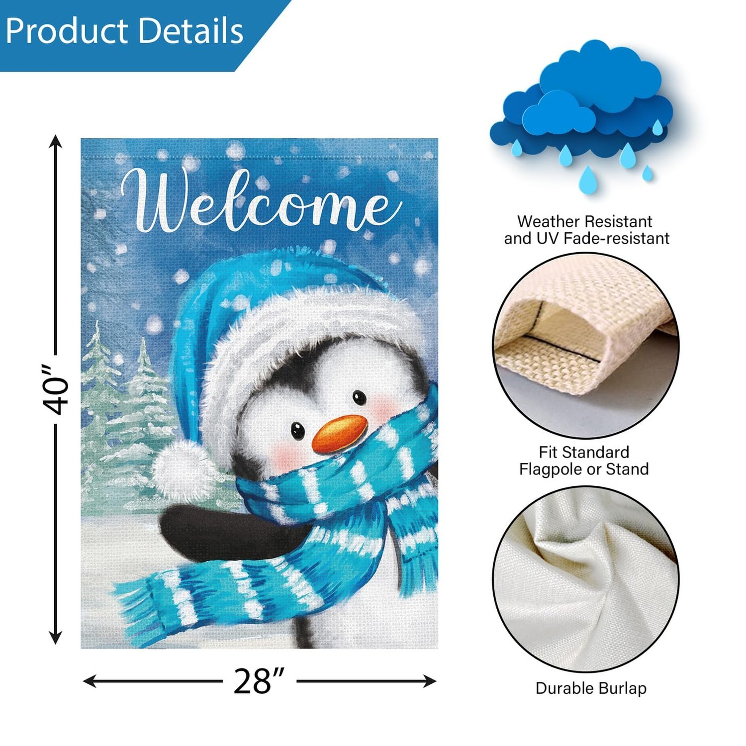 Louise Maelys Welcome Winter House Flag 28X40 Double Sided, Burlap Large Snow…