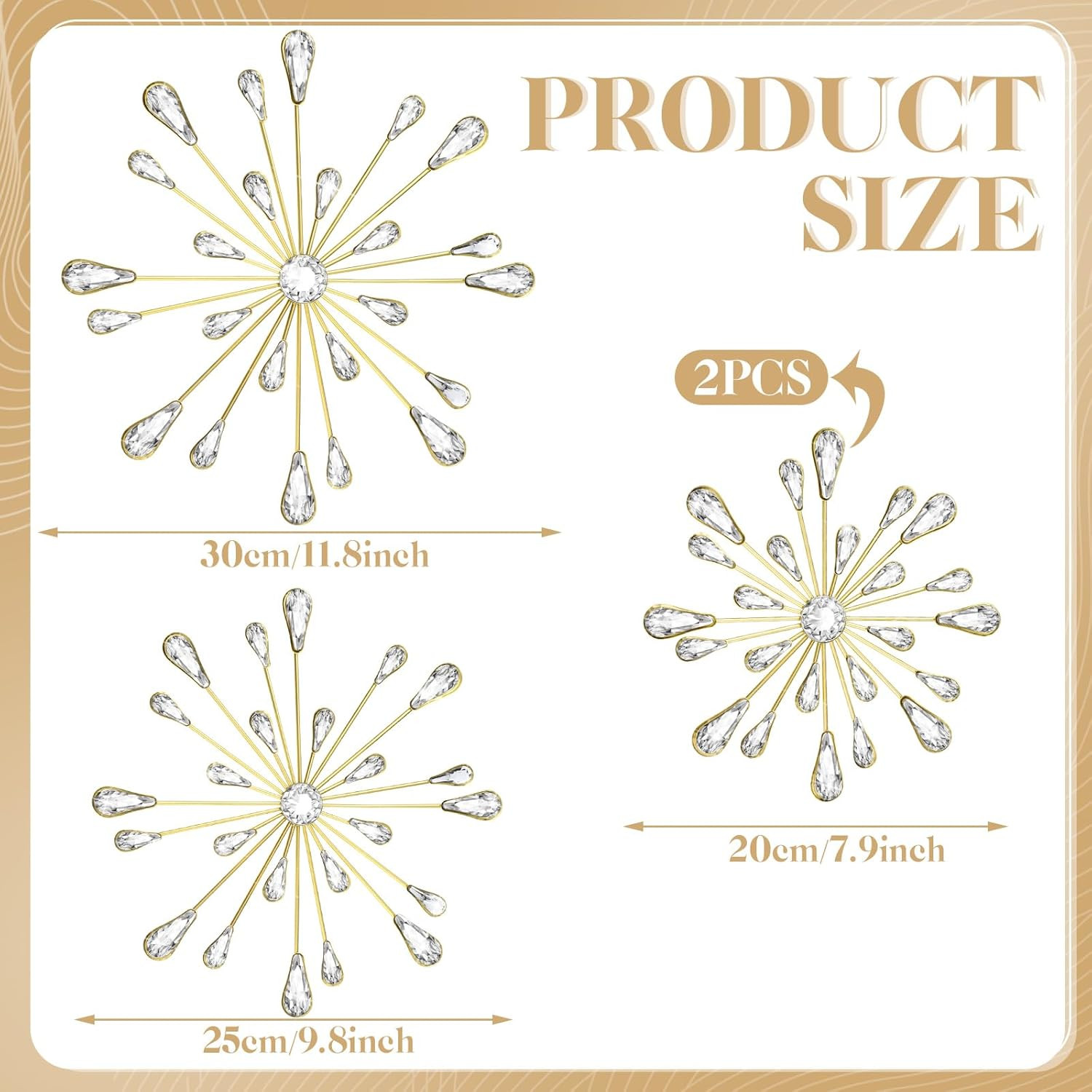 4 Pcs Starburst Wall Decor Bling Wall Art Crystal Teardrop 3D Hanging Rhinestone