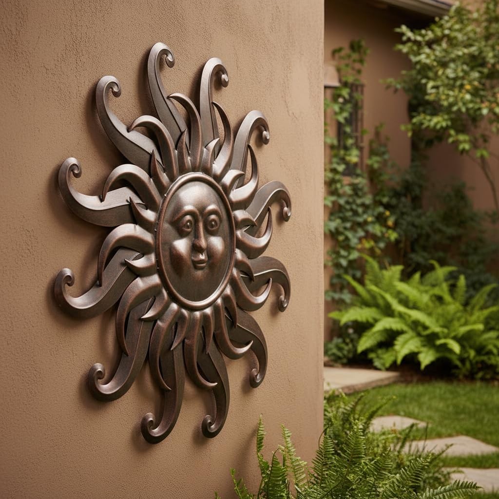 Metal Wall Art Decor Outdoor Inside With 3d Sun Face 27" Large Outside Sun Metal