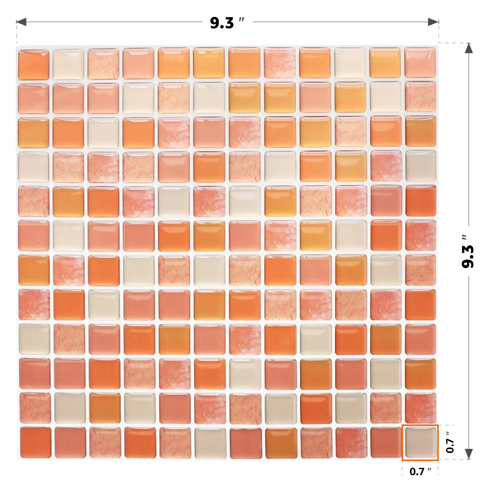 3D Mosaic Tile Sticker Removable Wallpaper Tile Orange, 3D Adhesive Wall Tile…