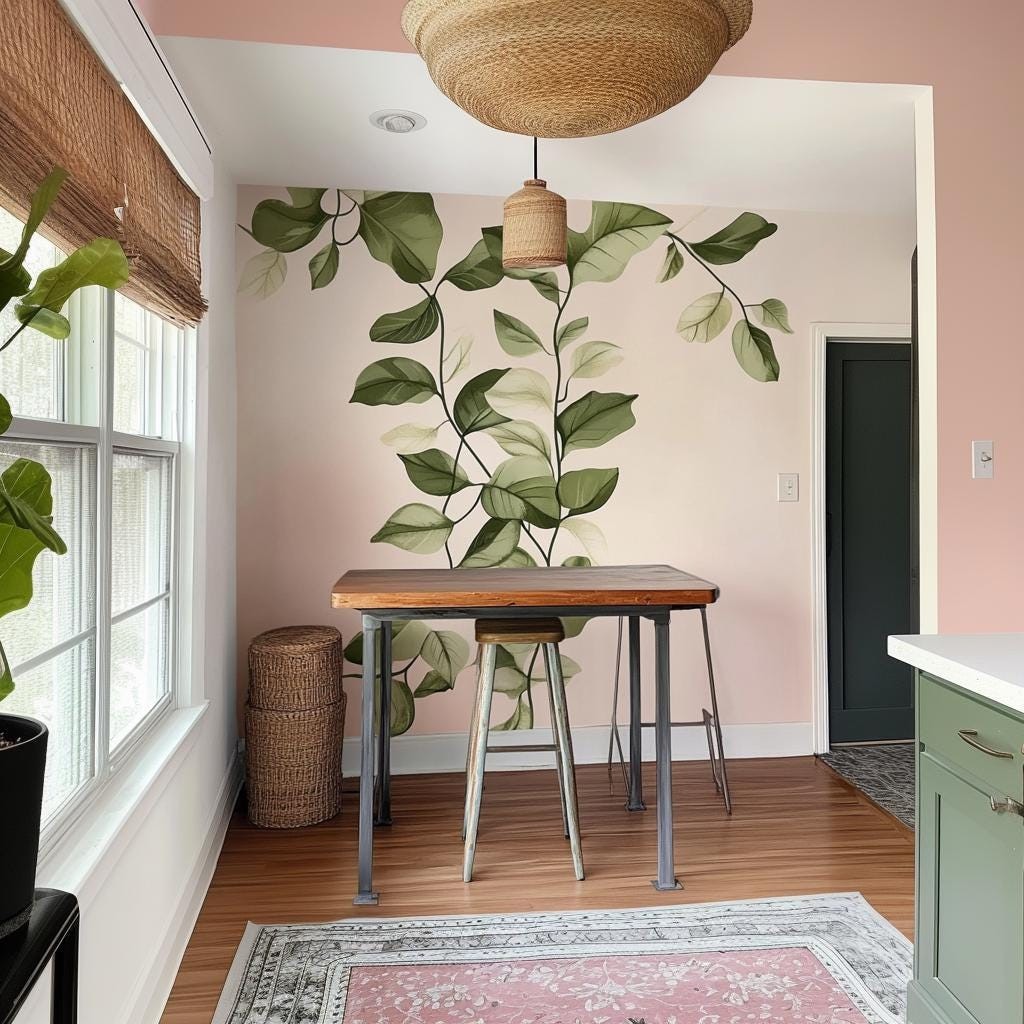 Vertical Leaf Wall Decal Sticker | Green Branch Decor