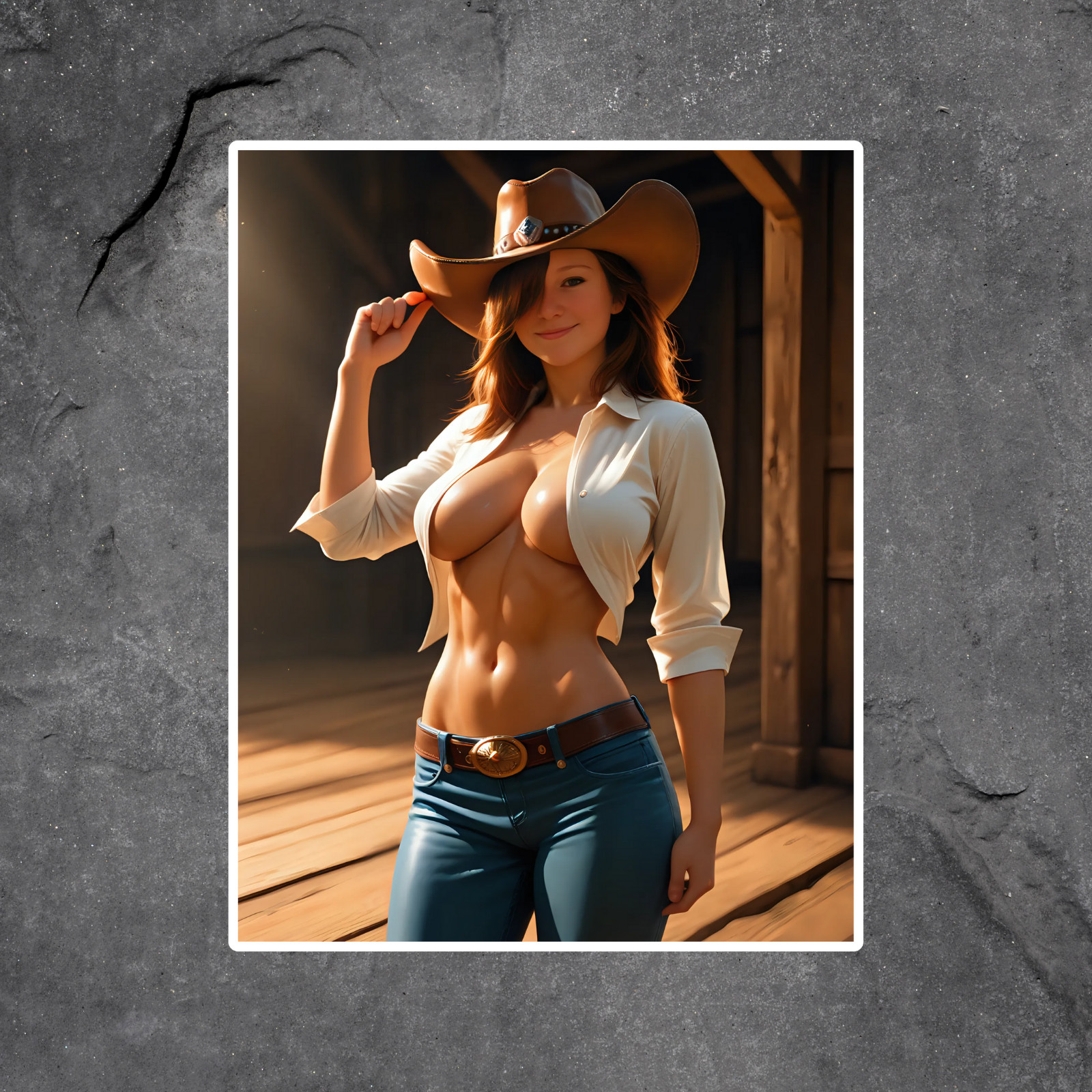 Pinup Girl Sticker Vinyl Decal Sexy Cowgirl Western Busty Blonde Hat