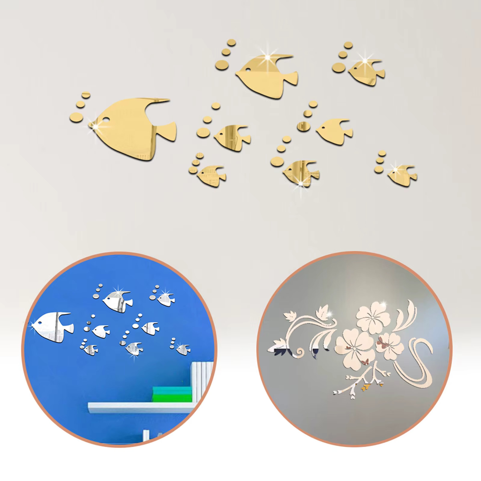 Flower Acrylic Mirror Wall Stickers Bedroom 3D Wall Stickers Living Room