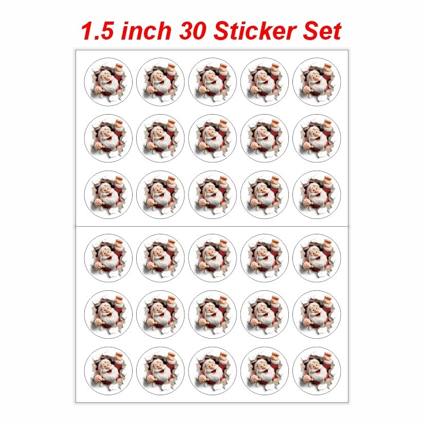 Santa Claus Breaking Wall, Christmas Round Dot Stickers Set, 1.2" & 1.5"