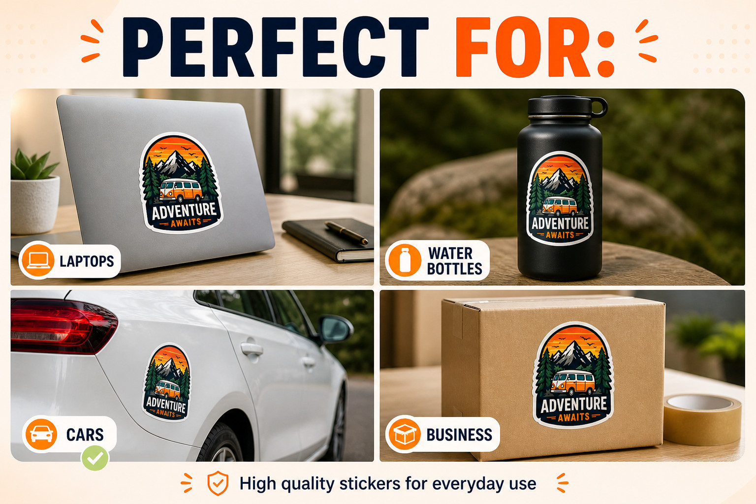 Bulk Custom Vinyl Stickers Die Cut Waterproof Logo Labels Gloss Decals Pack