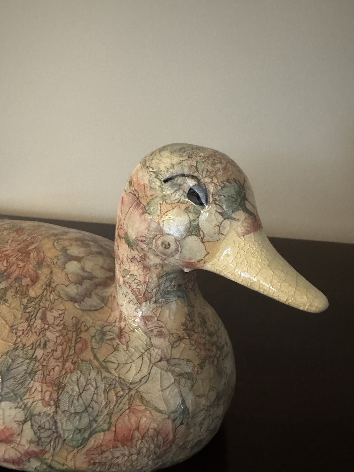 Vintage Floral Decoupage Duck Decoy Figurine Country Cottagecore Home Decor