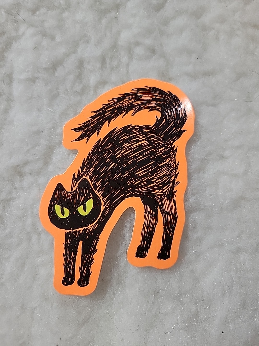 Vintage Black Cat Halloween Sticker – Retro Spooky Orange