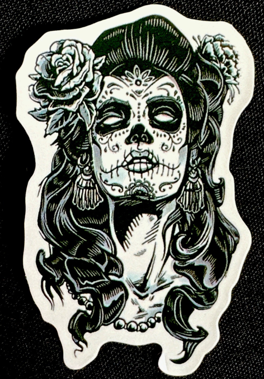GOTHIC GIRL STICKER✨🖤✨2 3/4 x 2”✨GLOSSY✨LONG HAIR✨BLACK & WHITE✨💫
