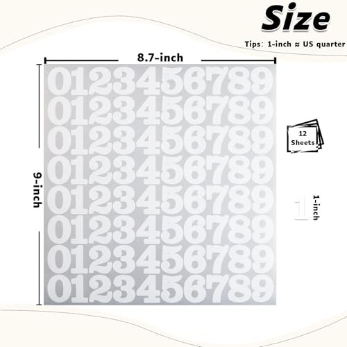 960 Pieces Small Vinyl Number Stickers 0-9, 1" Waterproof Self 1 Inch White
