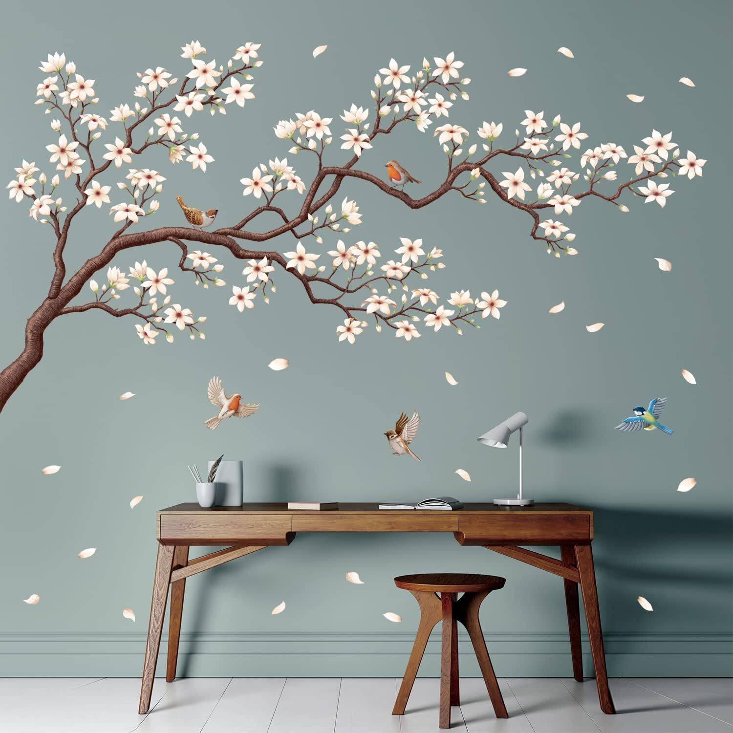 DECOWALL SG4-2213 Oriental Flower Tree Wall Stickers Decals White Cherry A