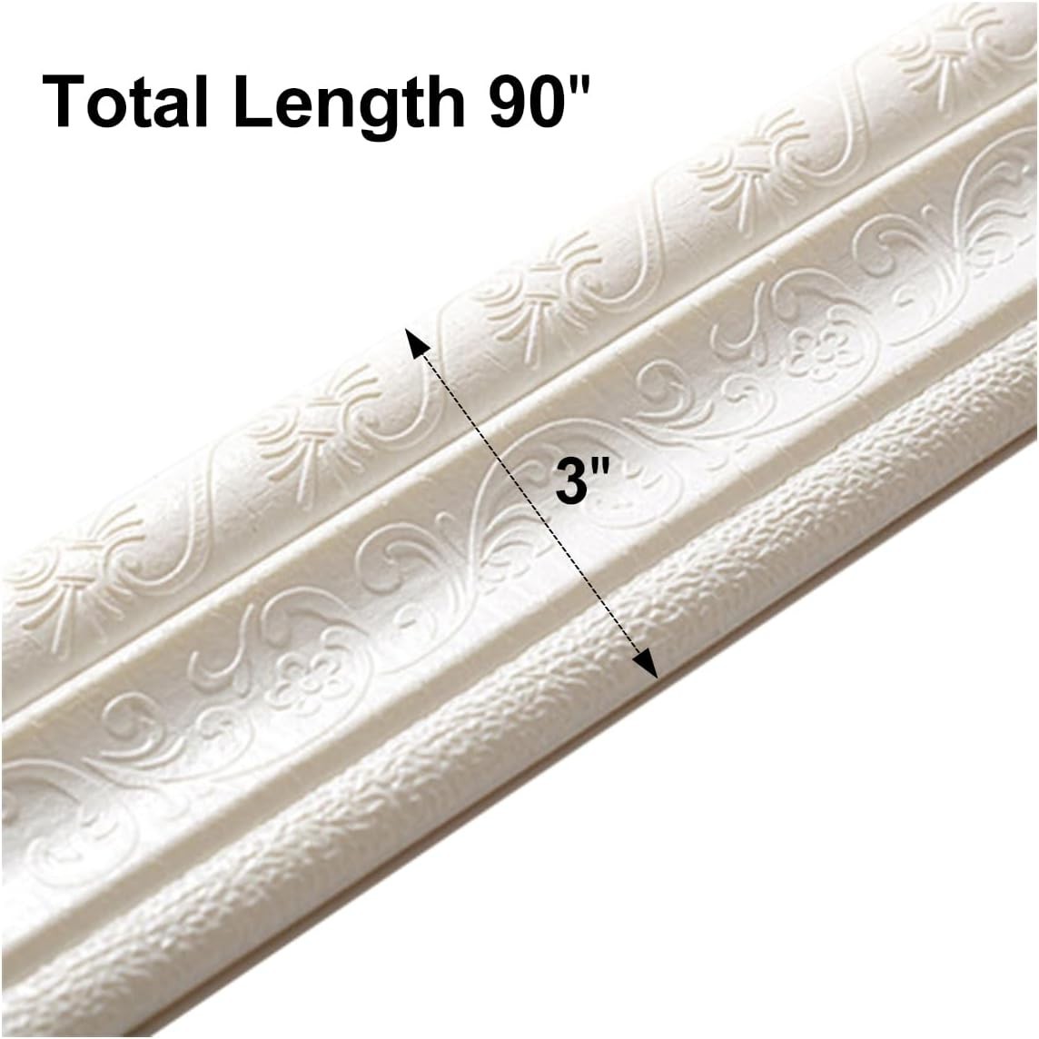 90"x 3" Self Adhesive Flexible Foam Molding Trim, 3D Sticky Decorative Wall L…