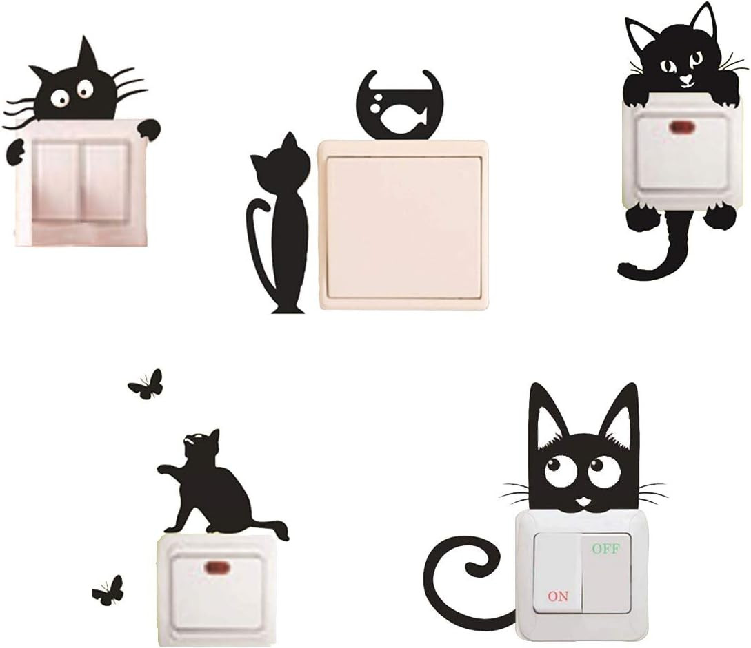 Removable Switch Sticker, 6 Pcs Cute Black Cats Cartoon Wall Sticker, Light Swit