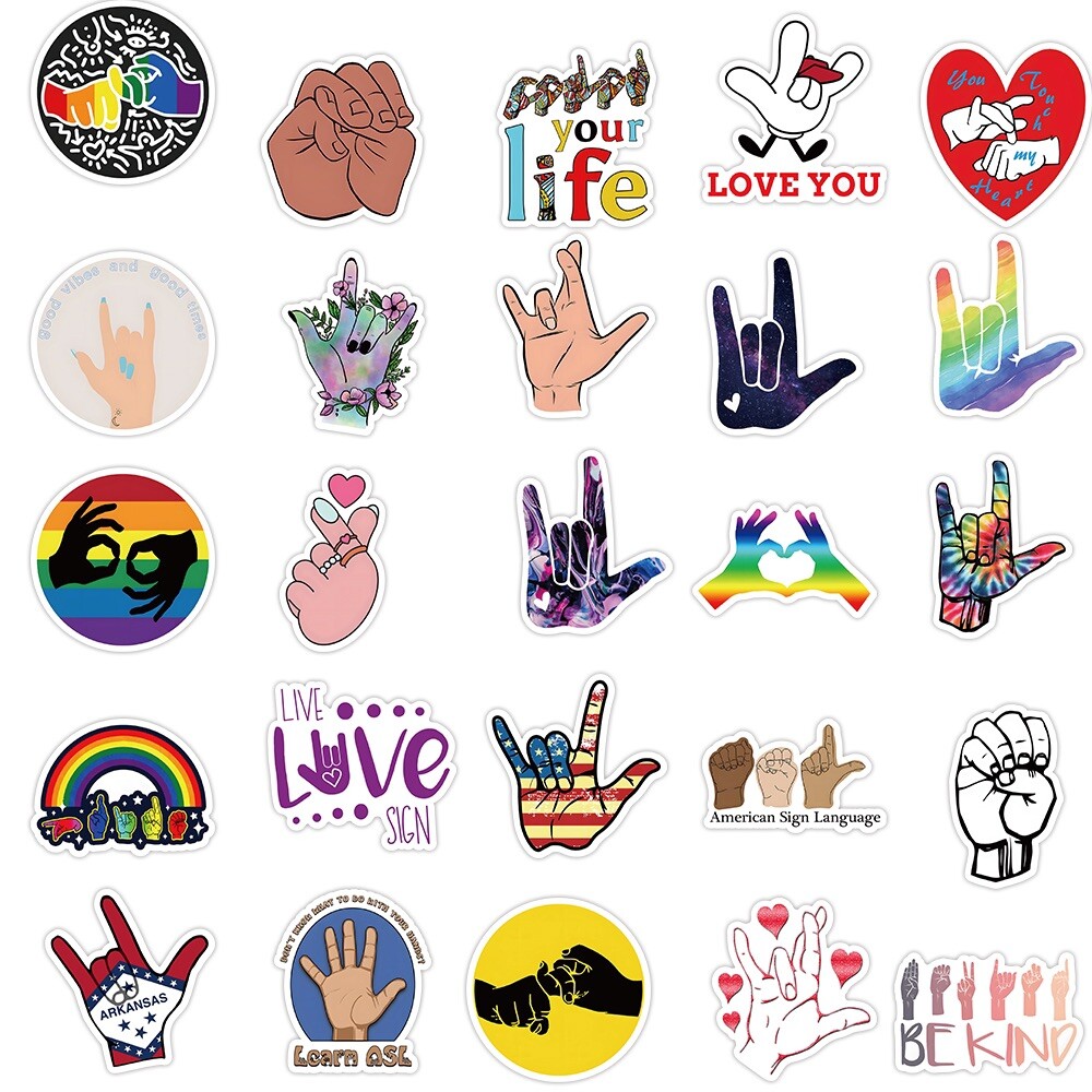 50 ASL Stickers American Sign Language Decals Laptop Hydro Yeti Free Shipping!