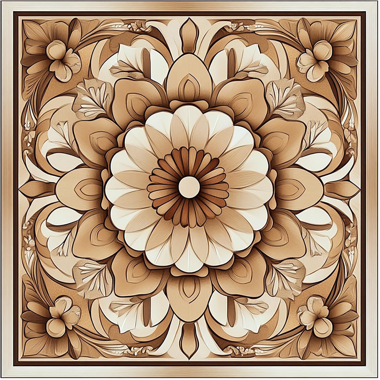 Nuxovilar Peel and Stick Vinyl Floor Tiles, 11.8"x11.8" Vintage Brown Floral …
